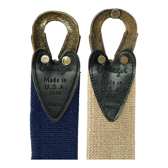 Vintage Omega Stretch Belts Small Set of 2 Canvas Elastic Brass Arrowhead Buckle - Picture 5 of 6